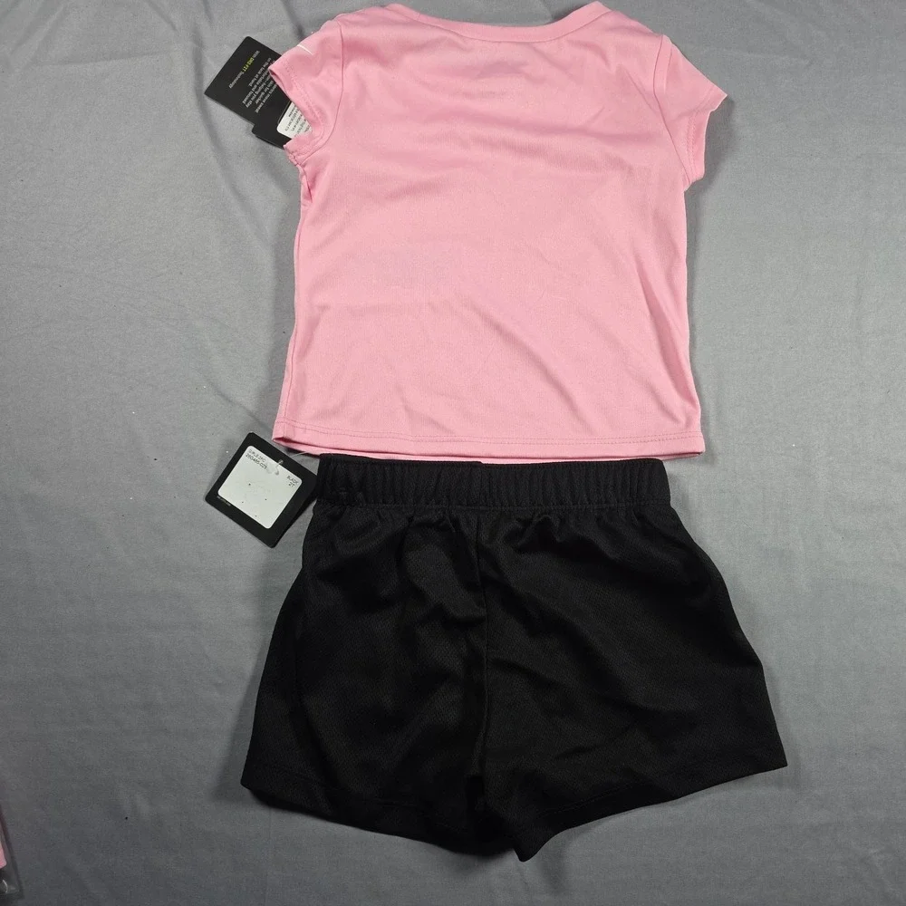 Nike Dri-Fit Little Girl's  2-Piece Graphic Tee & Short Set Pink Black 2T